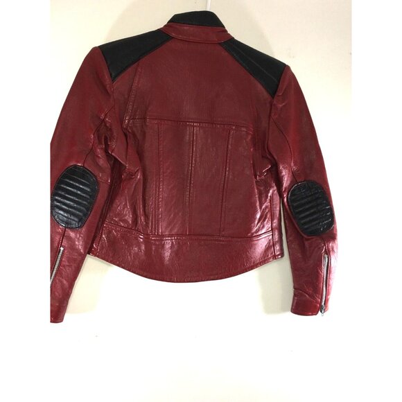 VTG 70’S BOMBER LEATHER JACKET RED/BLACK ARM PATCHES BY BAINTON SZ 10 - Picture 2 of 6